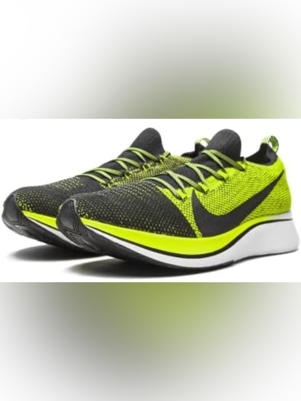 Nike Men’s Black and Neon Green Flyknit Running Shoes, Like New, Sz 10